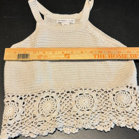Sincerely Jules XS Crochet Hem Knit Tank Top Cream 100% Cotton Boho Festival - Picture 3 of 5
